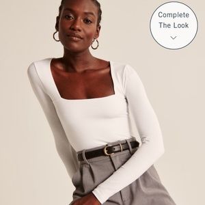 Abercrombie - Long-Sleeve Cotton Seamless Fabric Squareneck Bodysuit